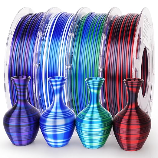 AMOLEN Silk PLA 3D Printer Filament Bundle, Shiny Fast Color Change 3D Printing by AMOLEN