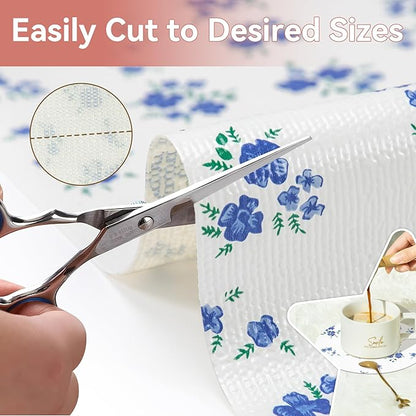 RAY STAR Shelf Liner, Non Adhesive Blue Floral Printed Kitchen Cabinet Liner - Image 4