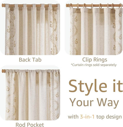jinchan Belrose 4 Panel Curtains Set 84 Inch Length Floral Curtains Linen Blend - Image 5