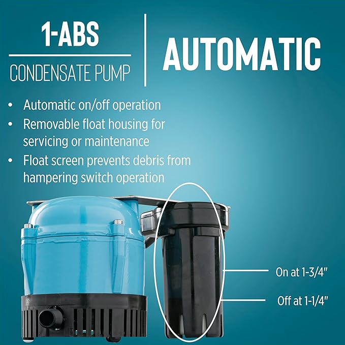 Little Giant 1-ABS 115-volt, 1/150 HP, 205 GPH Automatic Shallow Pan Condensate - Image 6