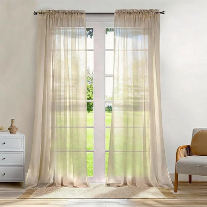 Dreaming Casa Solid Sheer Curtains 108 Inches Long Taupe Rod Pocket Voile by DreamingCasa