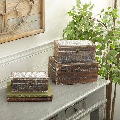 Deco 79 Wood Floral Handmade Decorative Box Decorative Keepsake Boxes - Image 5