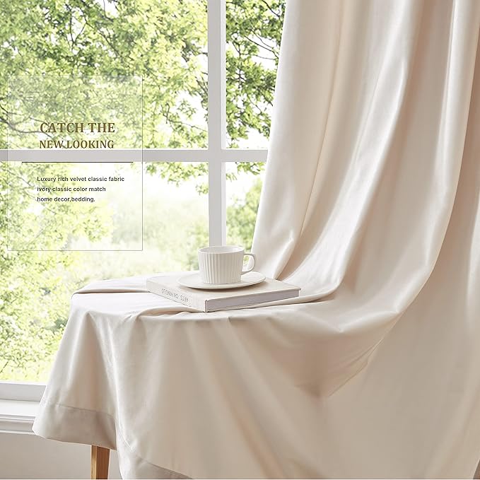 BULBUL Ivory Cream Velvet Curtains 96 inches:Luxury Elegant Living Room - Image 6