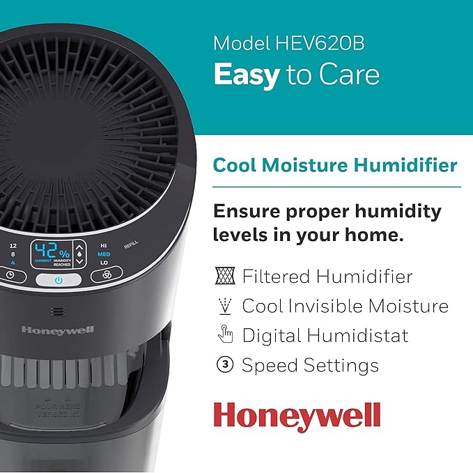 Honeywell Top Fill Tower Humidifier, Digital Humidistat, Home or Office - Image 2