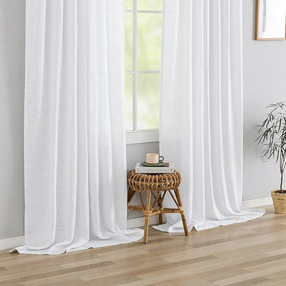 DONREN White Linen Back Tab Curtains 112 Inches Extra Long Ceiling to Floor - Image 6