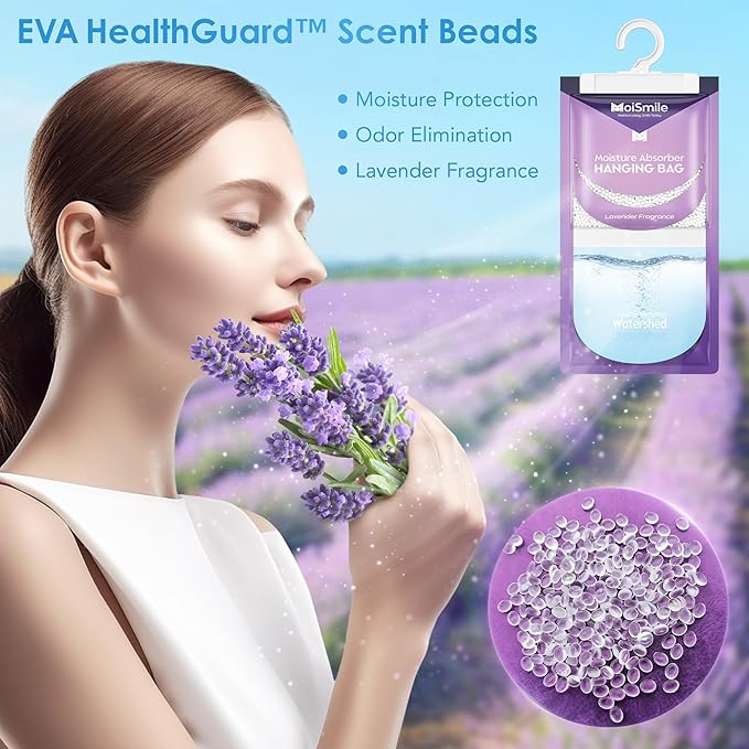 Moisture Absorbers 30 Pack Lavender Fragrance, Hanging Closet Dehumidifier Bags - Image 9