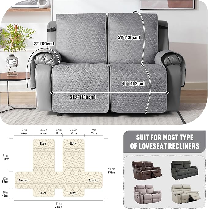 TAOCOCO 100% Waterproof Recliner Cover, Non-Slip Washable Reclining Couch Cover - Image 3