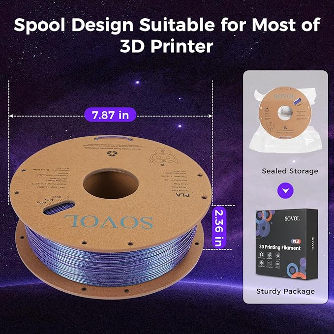 Sovol Silk PLA Filament with Blue Glitter 1kg 1.75mm, Color Changeable 3D - Image 7