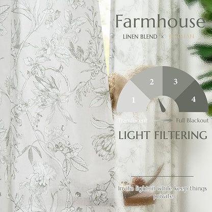 jinchan Floral Curtains 108 Inch Length Charcoal Grey Flower Linen Farmhouse - Image 3