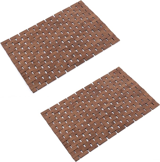 Bamboo Bath Mat Bathroom Rugs Floor Wood Shower Bathtub Waterproof Non Slip by Fovlaurs