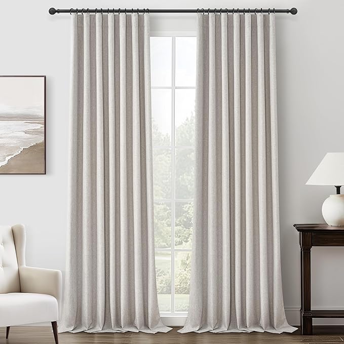 Pleat Linen Blend Room Darkening Extra Long Curtains 120 Inch Length 2 Panels by QJMYDECO
