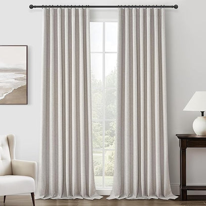 Pleat Linen Blend Room Darkening Extra Long Curtains 120 Inch Length 2 Panels by QJMYDECO
