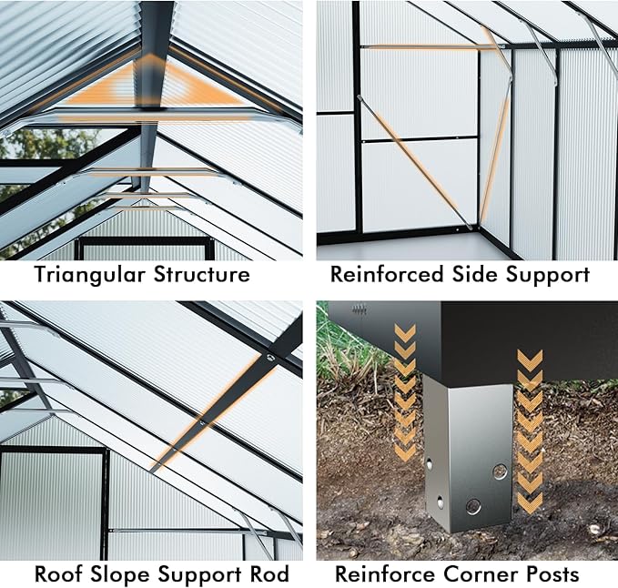 10X12FT Greenhouse with Electronic Thermometers, Large Walk-in Greenhouse - Image 3