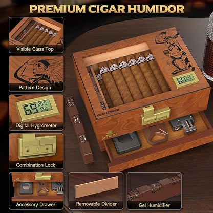 XIFEI Cigar Humidor Box, Cedar Wood Desktop Cigar Case - Image 2