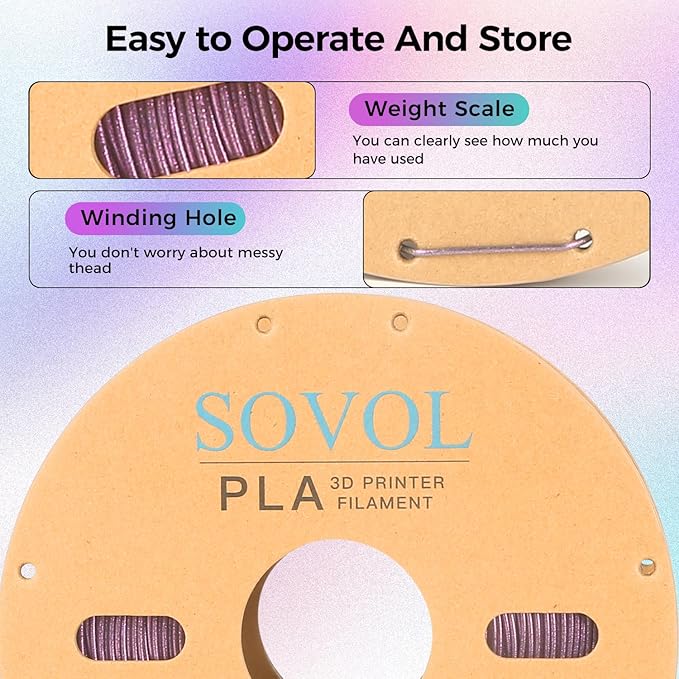 Sovol Silk PLA Filament with Purple Glitter 1kg 1.75mm, Color Changeable 3D - Image 6
