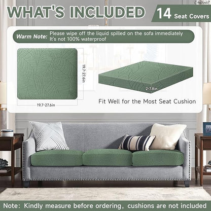 14Pcs Stretch Couch Cushion Covers, Water Resistant Outdoor Sofa Cuhsion Cover - Image 2