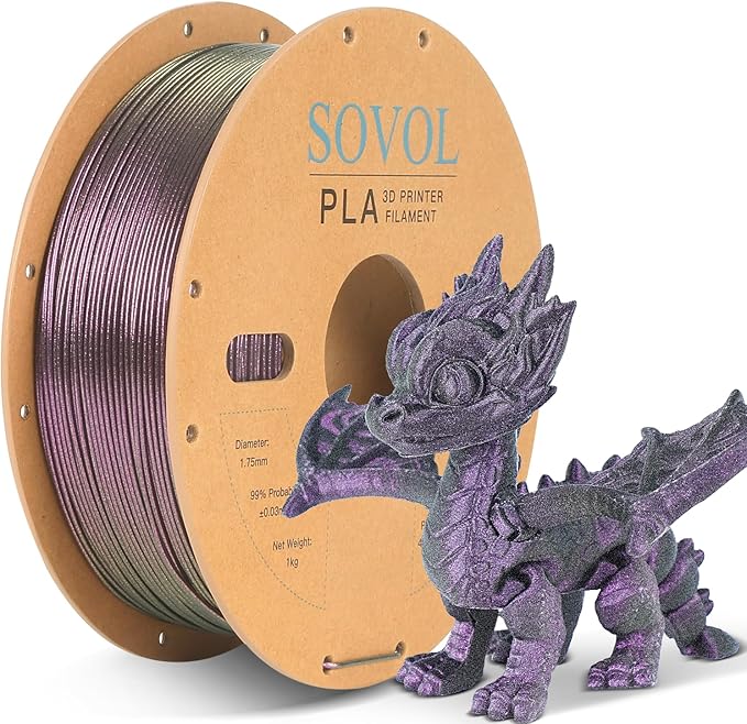 Sovol Silk PLA Filament with Purple Glitter 1kg 1.75mm, Color Changeable 3D by Sovol