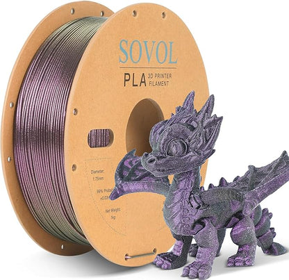 Sovol Silk PLA Filament with Purple Glitter 1kg 1.75mm, Color Changeable 3D by Sovol