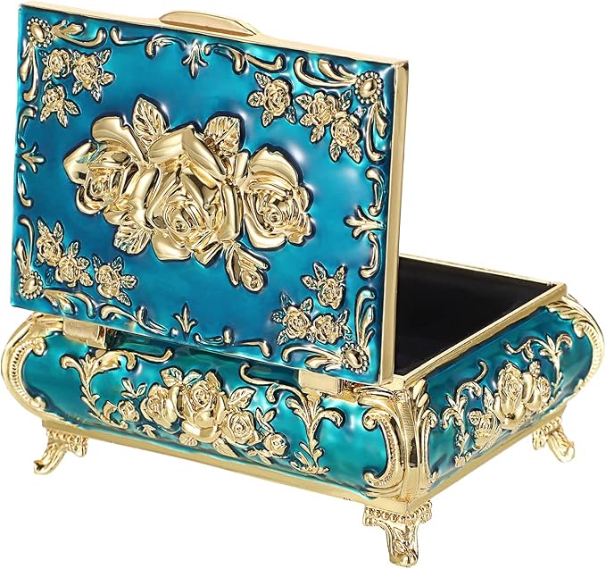Hipiwe Vintage Metal Jewelry Box Small Treasure Chest Case Trinket Organizer - Image 5