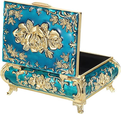 Hipiwe Vintage Metal Jewelry Box Small Treasure Chest Case Trinket Organizer - Image 5