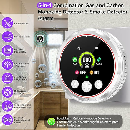 3 Pack Smoke Carbon Monoxide Detectors Plug in, 5in1 Portable Carbon Monoxide - Image 2