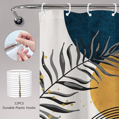 Navy Blue Boho Shower Curtain 60Wx72H Modern Bohemian Mid Century Abstract Gold - Image 6