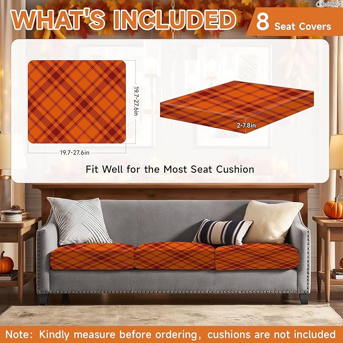 8Pcs Stretch Cushion Covers Outdoor Cushion Cover Replacement Slipcovers Grid - Image 2
