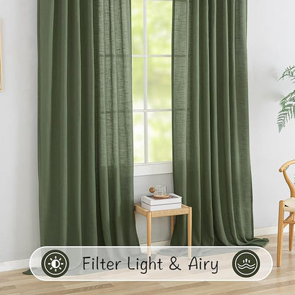 Olive Green Linen Back Tab Curtains 72 Inches Long 2 Panels Set - Image 6