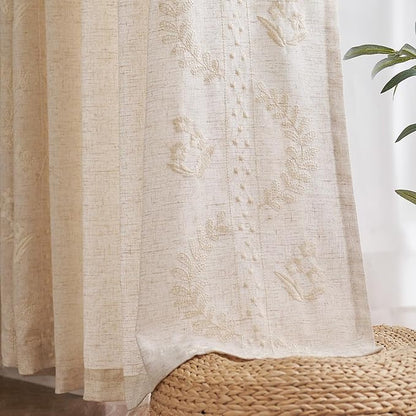 jinchan Belrose Linen Curtains for Bedroom Floral Curtains 96 Inch Length Linen - Image 9