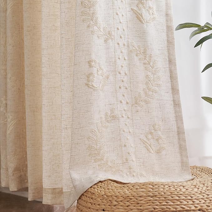 jinchan Belrose Linen Curtains for Bedroom Floral Curtains 84 Inch Length Linen - Image 9