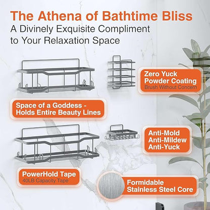 Shower Caddy Bathroom Shelves, The Athena Silken 4 Set, 40LB Capacity, Adhesive - Image 7