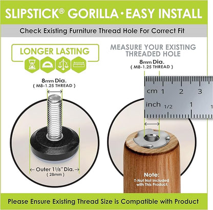 Slipstick Gorilla Outdoor Adjustable Furniture Levelers Weatherproof Screw in - Image 4