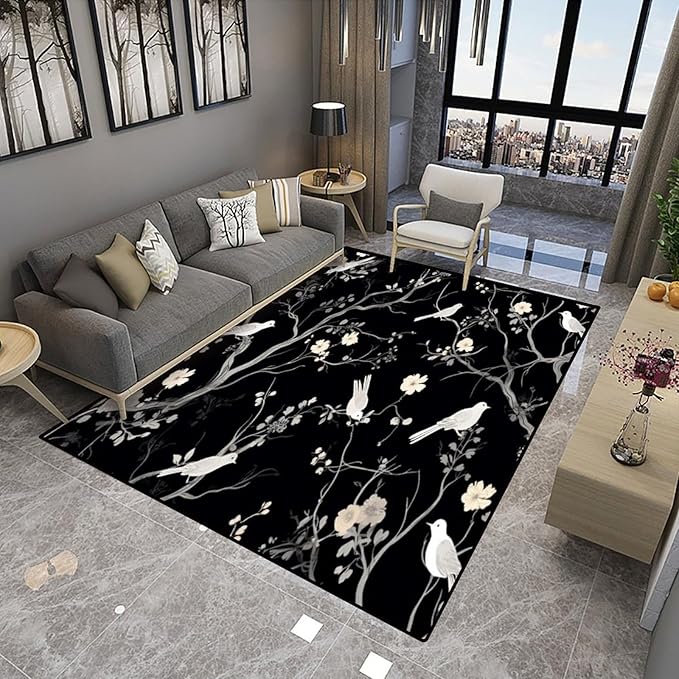 Carpet Blossom and Sparrow Pattern Printing Reversible Area Rugs Fade Resistant - Image 4