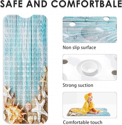 Seashells Summer Bath Mat Non Slip, Space Beach Wood 40 X 16 Inch Extra Long - Image 4