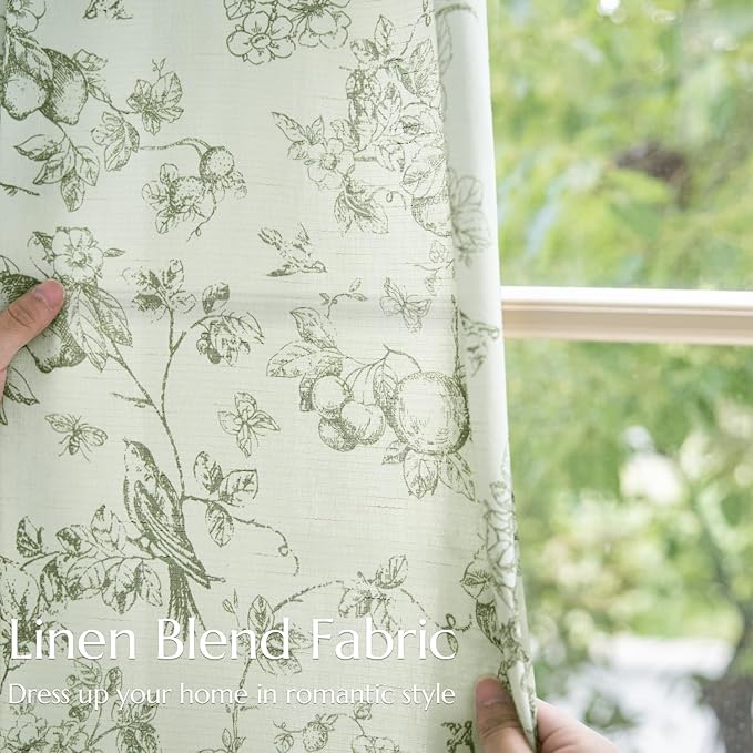 jinchan Linen Floral Curtains for Living Room 96 Inch Long Sage Green Printed - Image 6