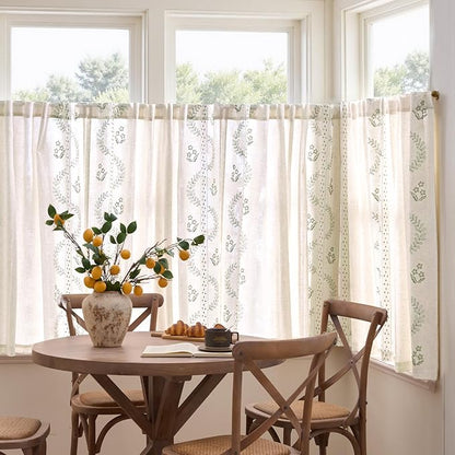 jinchan Belrose Linen Floral Cafe Curtains 45 Inch Length Embroidered Farmhouse - Image 3