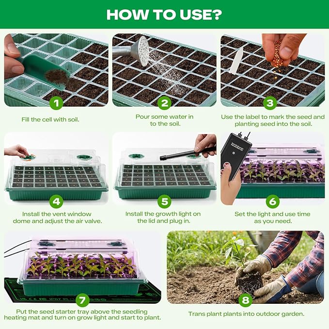 Seed Starter Tray with Grow Light & Heating Mat, 68℉-113℉ Adjustable, 40-Cell - Image 7