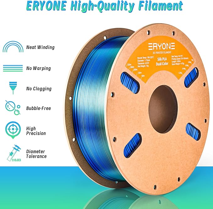 ERYONE Silk Dual Color PLA Filament 3D Printer 1.75mm +/- 0.03mm, Bicolor - Image 3