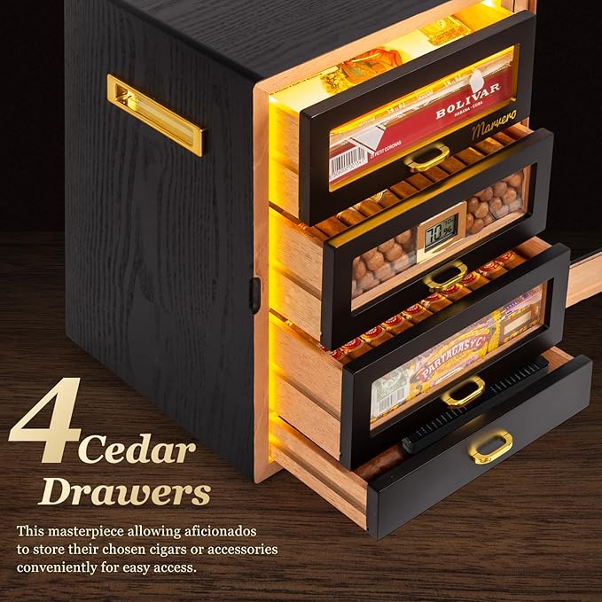 Cigar Humidor, Desktop Humidor Cabinet Triple-Sided Light - Image 6