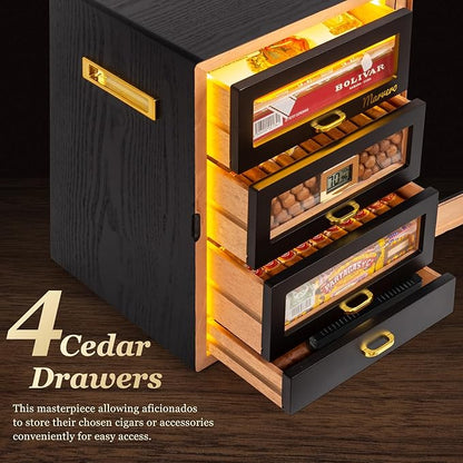 Cigar Humidor, Desktop Humidor Cabinet Triple-Sided Light - Image 6