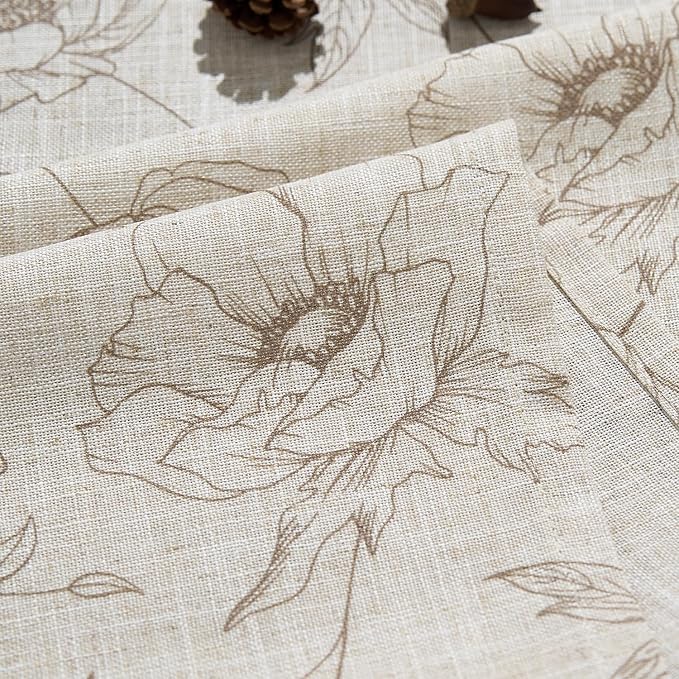 jinchan Floral Linen Curtains for Living Room 63 Inch Length Taupe Flower - Image 5