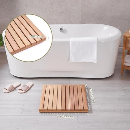 bingaai Cedar Wood Bath Mat 21"×21" Square, Cedar Wooden Bath Mats, Wood Shower - Image 4