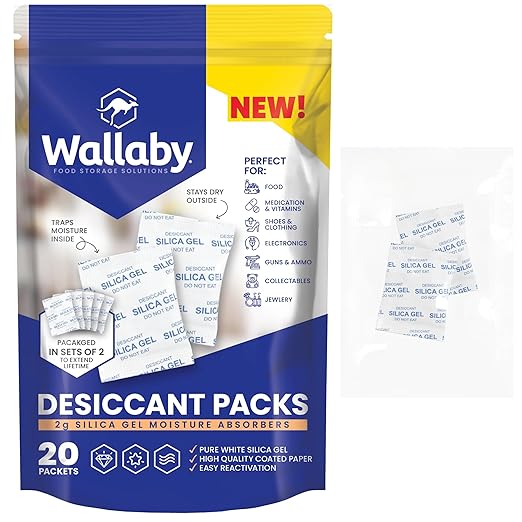 Wallaby 2 gram Food Safe Pure White Silica Gel Desiccant Dehumidifier Packs by WallabyGoods
