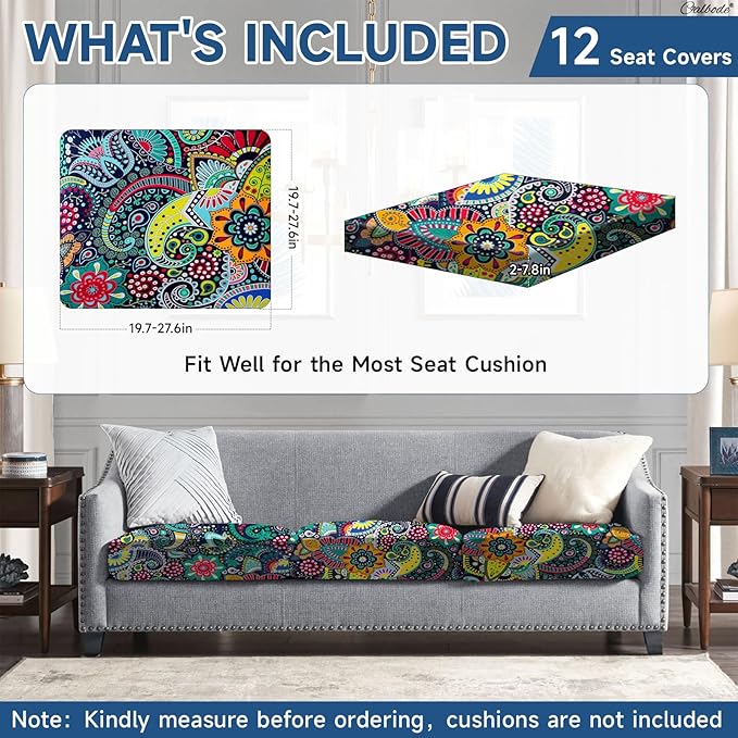 12Pcs Stretch Patio Cushion Cover, Boho Floral Couch & Sofa Slipcovers - Image 2