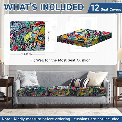12Pcs Stretch Patio Cushion Cover, Boho Floral Couch & Sofa Slipcovers - Image 2