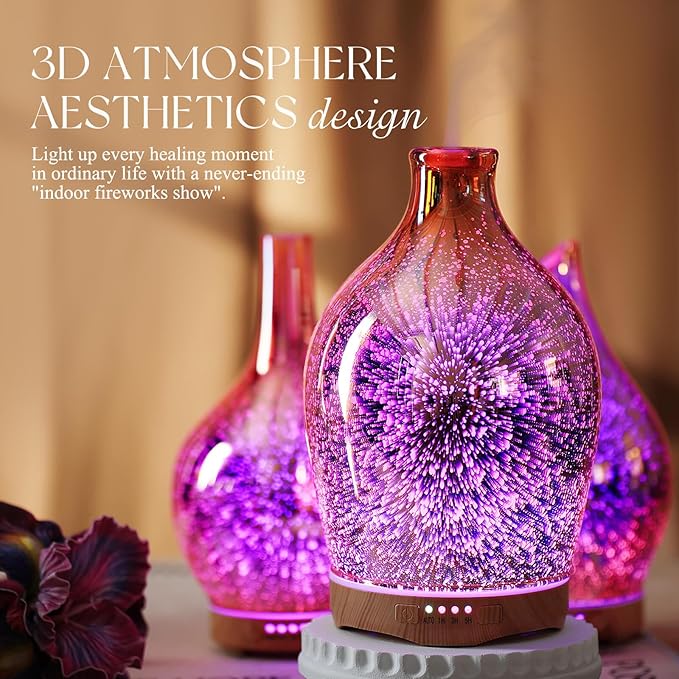 Porseme 280ml Essential Oil Diffuser 3D Glass Aromatherapy Ultrasonic Humidifier - Image 7