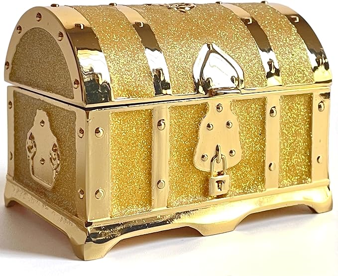 Retro Jewelry Box Arched Vintage Rectangular Metal Chest Necklace Ring Earrings by Unknown
