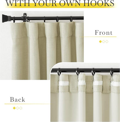 NICETOWN Room Darkening Faux Linen Beige Curtains 120 inches Long, Pinch - Image 3