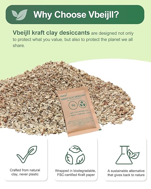6 Gram Kraft Clay Desiccants Packs, Premium Food Grade Desiccant - Image 2