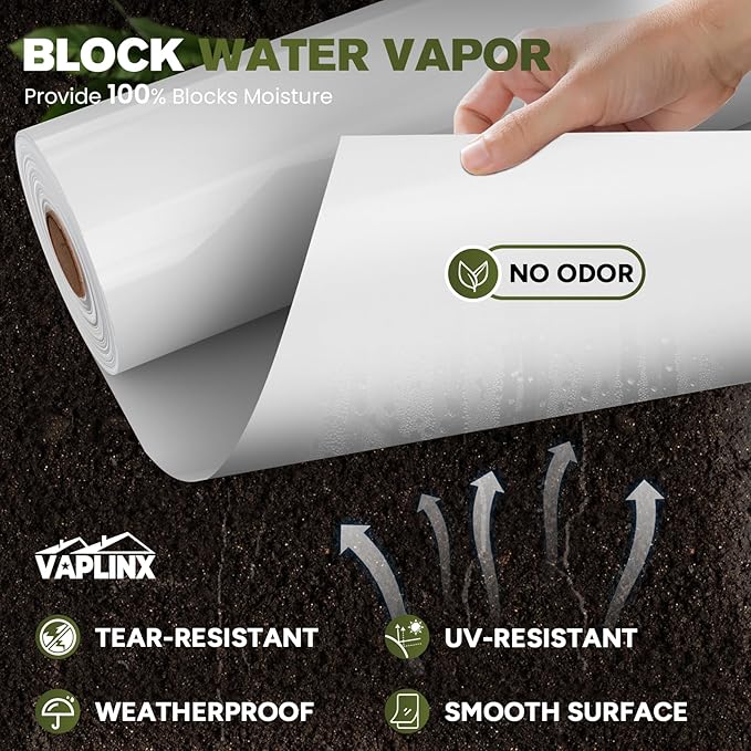 White Crawl Space Vapor Barrier, 10 Mil Vapor Barrier, Heavy Duty Polyethylene - Image 2